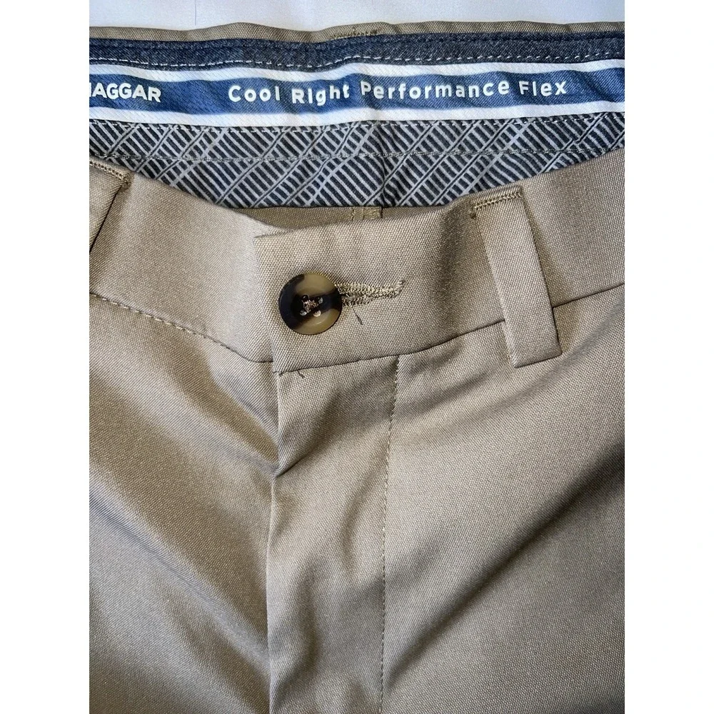 Haggar Cool Right Performance Flex Mens Pants 34 x 29 Khaki Chino Straight Fit